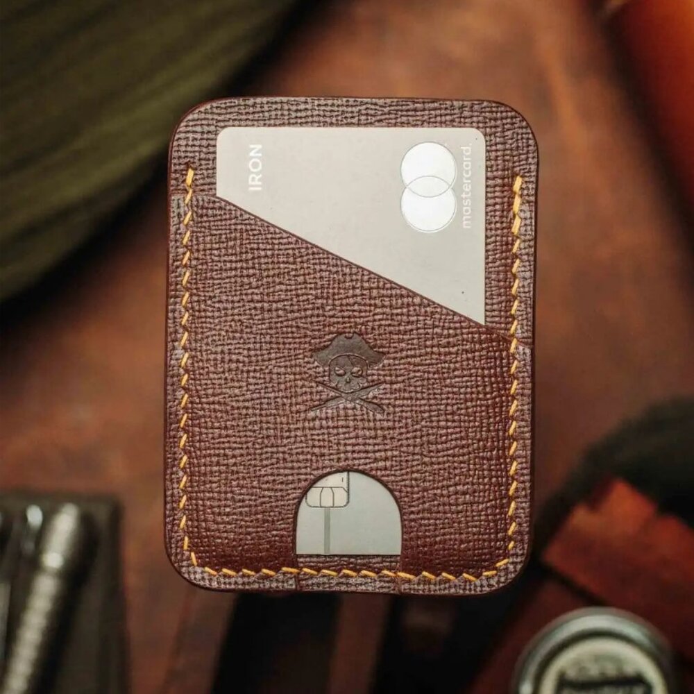 Minimalist Leather Wallet Boatswain v4 Slim Card Holder, Chocolate, Safianino
